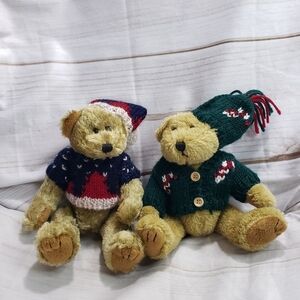 Chrisha Playful Plush Teddy Bear In Knit Sweater Hat 10" Posable Plush Set Of 2